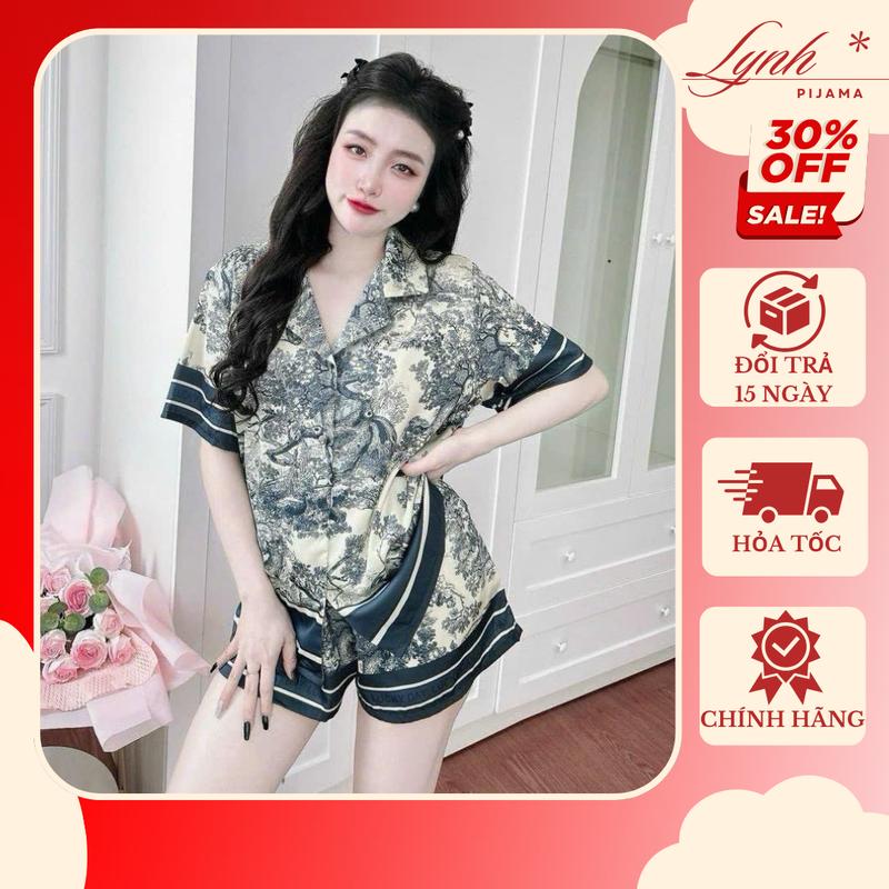   40-75Kg  Đồ Bộ Pijama Nữ Cộc Đùi Cổ Somi  Lụa Latin Cao Cấp Mịn Mát | Lynh Pijama Voi setdomac  nhaxinh 