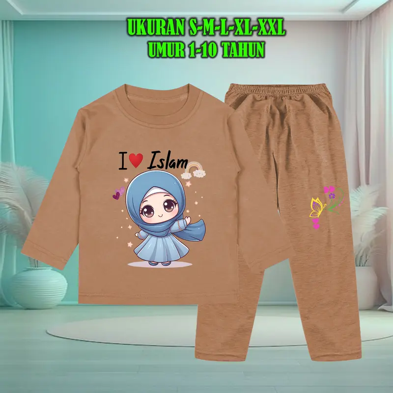 Setelan Baju Anak Tidur Gambar Anak Soleh Muslim Lengan Panjang dengan Sablon Berkualitas - Baju Anak Fashion Celana 2