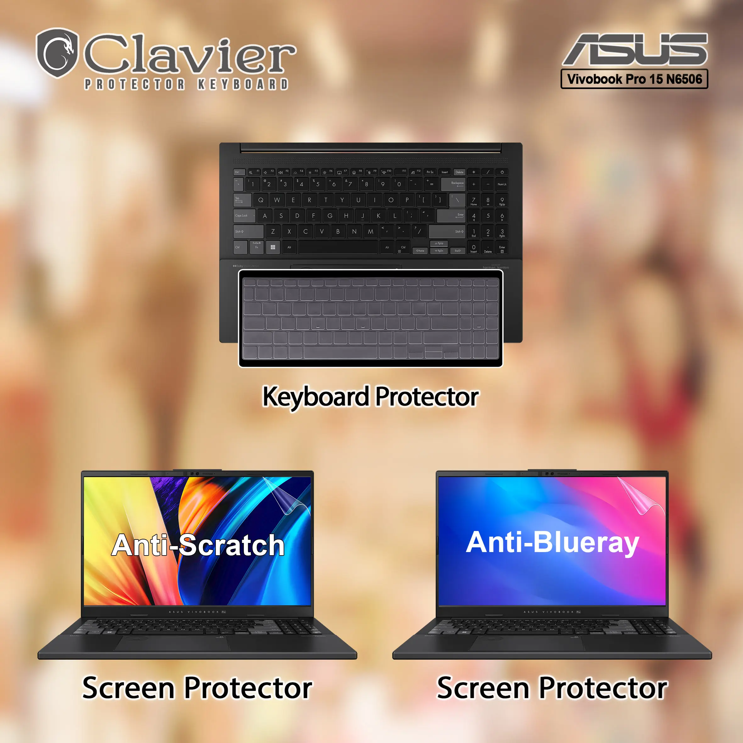Screen Protector Anti Gores Cover Garskin Laptop Precut Custom Fit Kompatibel untuk Asus VivoBook Pro 15 N6506 N6506C N6506CU N6506M N6506MU Clear Anti Glare Blueray Bening Fullbody Karbon