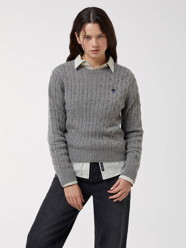  WHOAU Áo len Steve Cable R-neck Pull over_ WHKAF4901F 