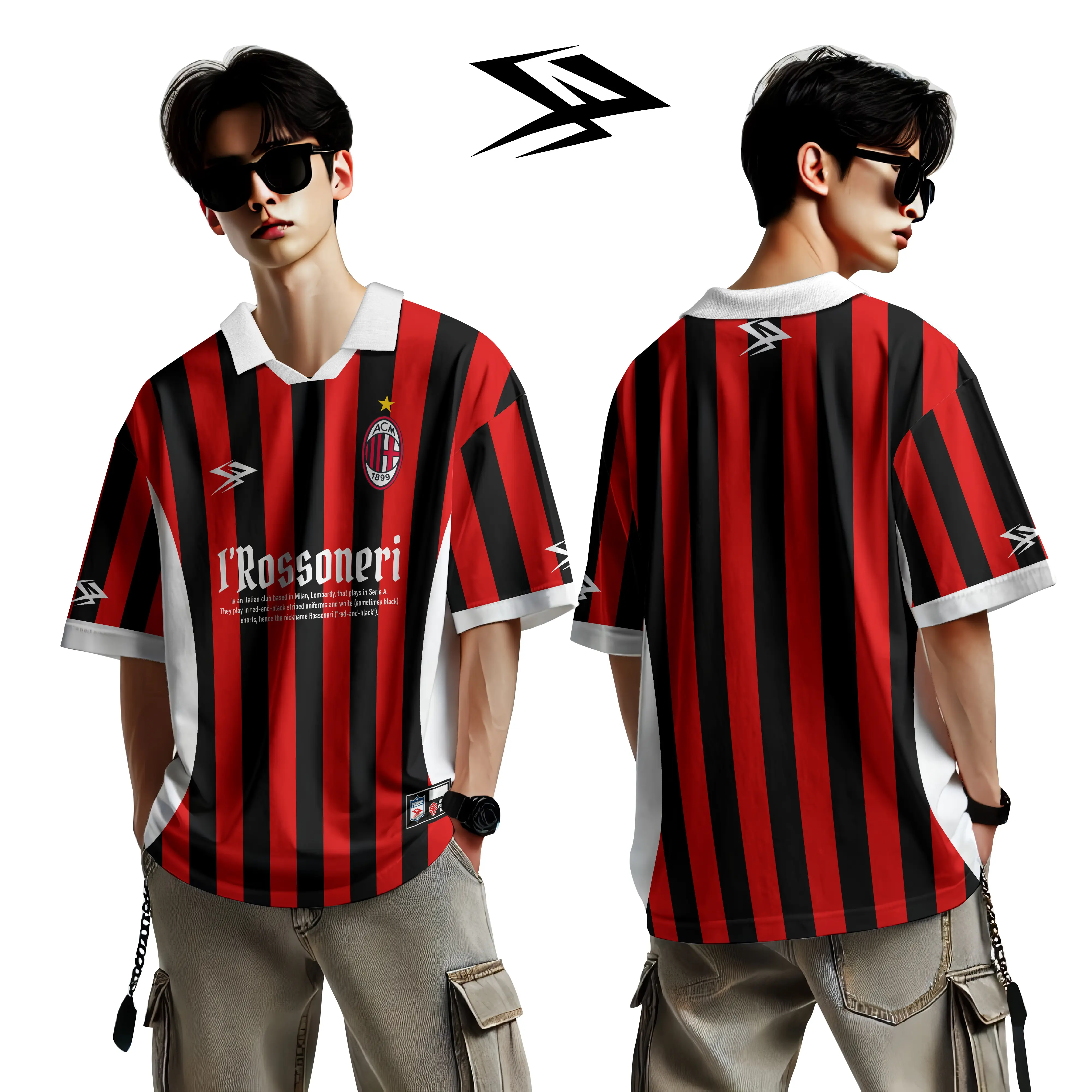 Jersey Oversize Casual AC Milan Black Red Fullprint