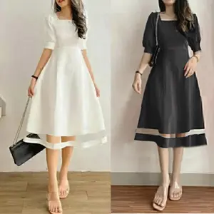 TERLARIS DRES NINDY KOMBINASI TILE SCUBA/DRES KEKINIAN/DRES KANTOR/DRES CANTIK/DRES SIMPLE SIZE S.M.L.XL