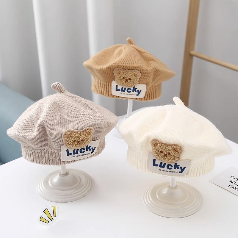 Mũ Nồi Dệt Kim, Thiết Kế Hình Gấu Dễ Thương, Cho Bé Và Trẻ Em, Ấm Áp Mùa Đông, Có 8 Màu, Mũ Len, Thích Hợp Cho Nghệ Sĩ Hoạt Hình Và Họa Sĩ, Mũ Lưỡi Trai Đan, Cho Bé Trai Và Bé Gái, Mũ Nồi