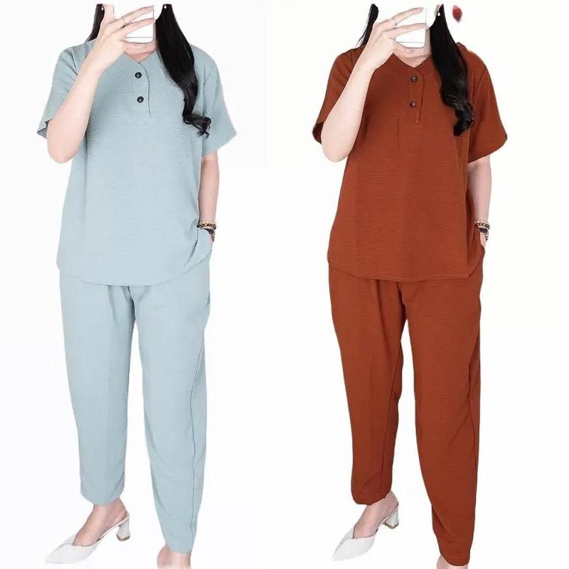 Setelan Wanita Celana Dewasa WG NEW ONE Set Crinkle Lengan Pendek Baju Panjang Airflow 6
