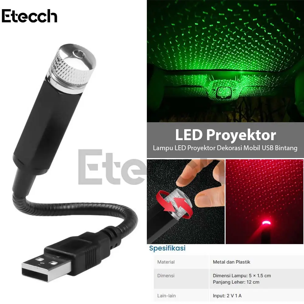 Lampu LED Proyektor Dekorasi Mobil USB Bintang Car
