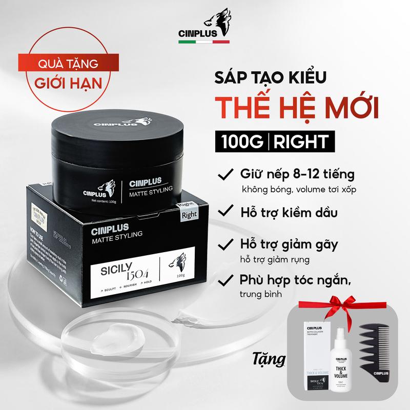 Sáp vuốt tóc nam RIGHT SICILY - CINPLUS độ giữ nếp cao, không nặng tóc  100g