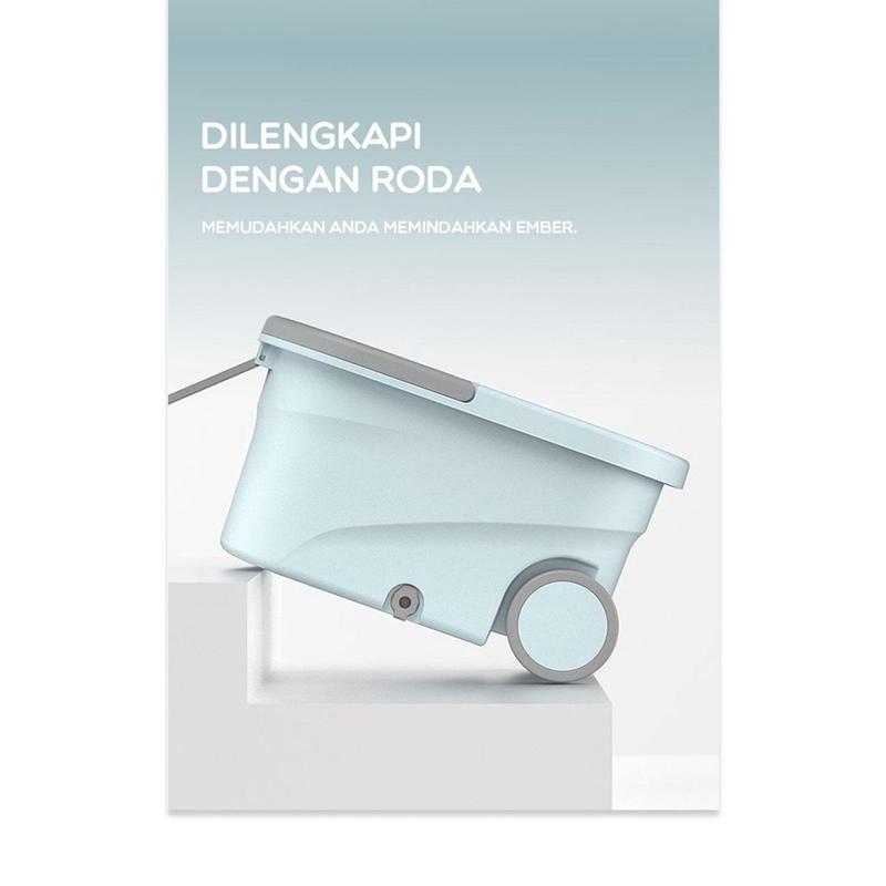 Alat Pel Lantai Microfiber dengan Ember Spin Mop Mencuci dan Membilas Alat Pembersih Lantai Bahan Spin Press Stainless 3