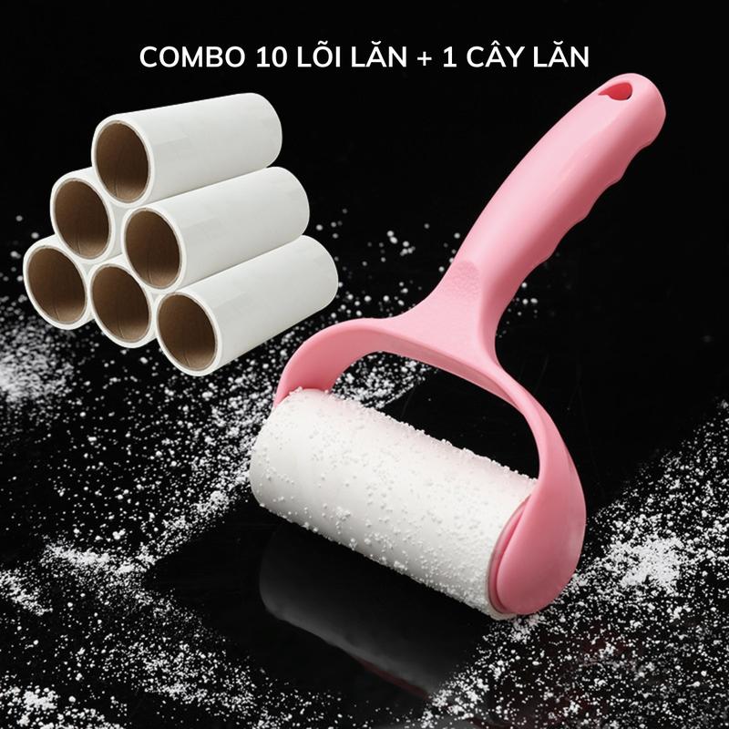 Combo 10 lõi lăn bụi TẶNG KÈM 1 CÂY LĂN, Cây lăn bụi làm sạch quần áo chăn ga gối đệm sofa, Thanh lăn lông Chó Mèo
