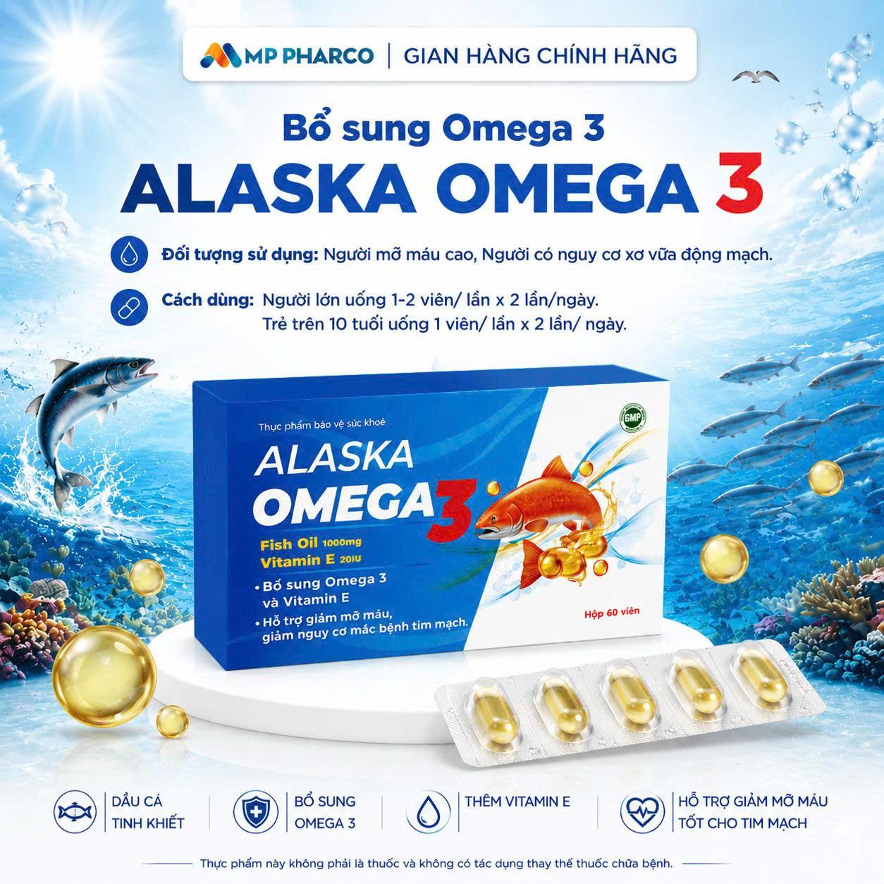 MP21 TPBVSK Viên uống Omega 3 Alaska bổ sung Omega 3 hỗ trợ cho sức khỏe ,hộp 60 viên