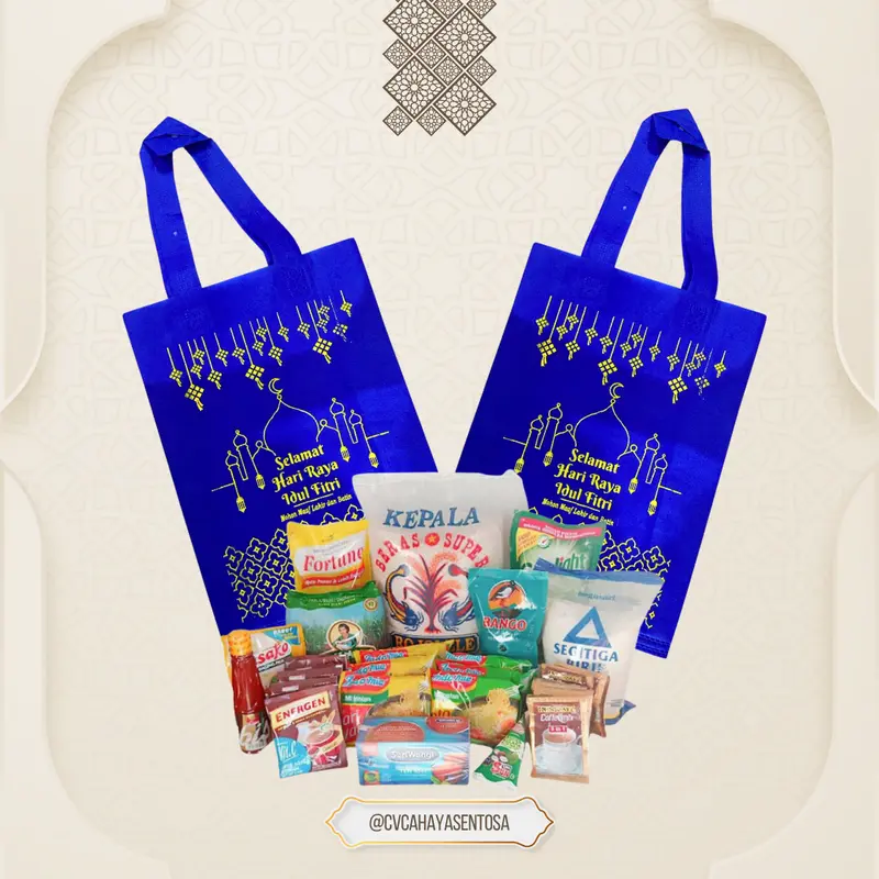 lusin) 25 x 35 x 08 Press Idul Fitri Spunbond Tas Hampers Shop