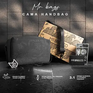 MR BAGS CO Cama Handbag Hitam - Tas Tangan Pria Multifungsi Anti Bara Api & Tahan Air - Desain Elegan dengan Sablon Grapis - 3 Mode Penggunaan - Webbing Adjustable Strap - Clutchbag & Slingbag - Exklusif dengan Box & Aksesori Terbaru