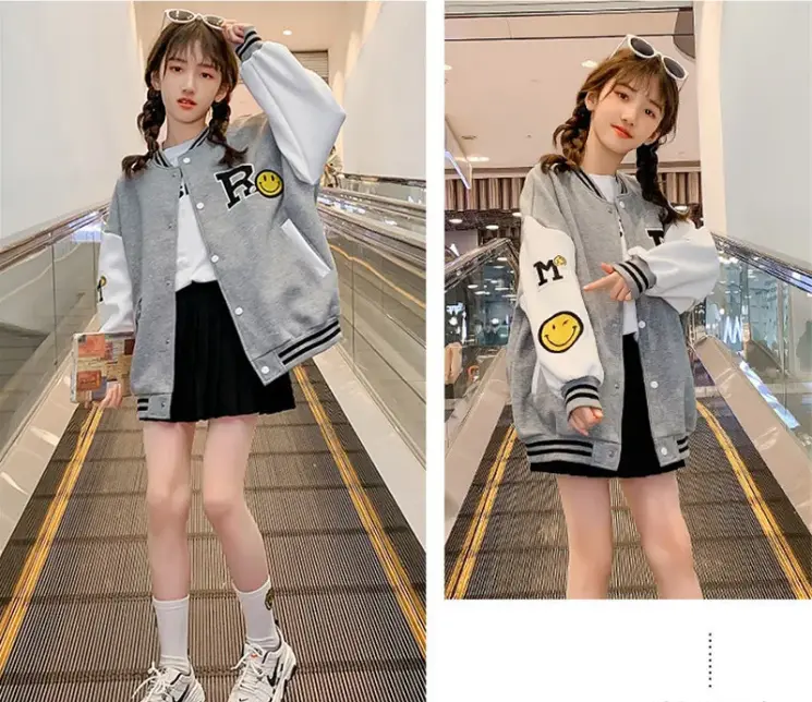 KG R SMILE KIDS JACKET BOMBER - JACKET BASEBALL ANAK - BAHAN FLEECE GRAMASI 240 - DETAIL SABLON - SWEATER BOMBER ANAK-ANAK 3