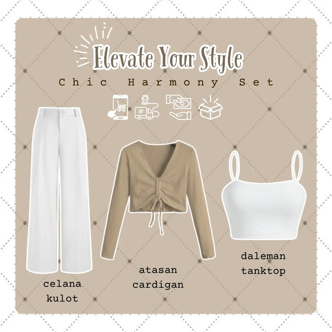 One Set Casual Wanita Ootd Tanktop Putih & Blouse cardigan Serut putih Rib & Kulot Polyester putih LR24