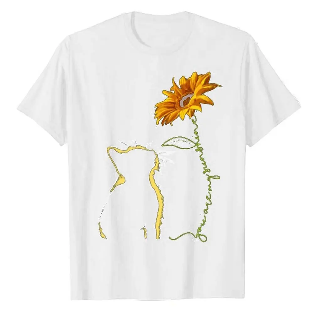 GY- Unisex Cats Sunflower Casual Breathable Short Sleeve Round Neck Loose T-shirt Top