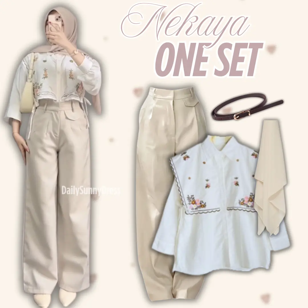 OOTD  Set Perempuan Korean Style (Kemeja Bordir Oro Pant Hijab Bella Square Belt) | DSD191   set  3  1  wanita one