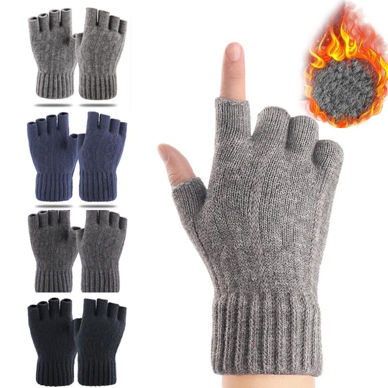 Product Introduction of 1 Pair Half Finger Gloves Knitted Thick Thermal Half Finger Gloves Women Men Winter Warm Glove 11
