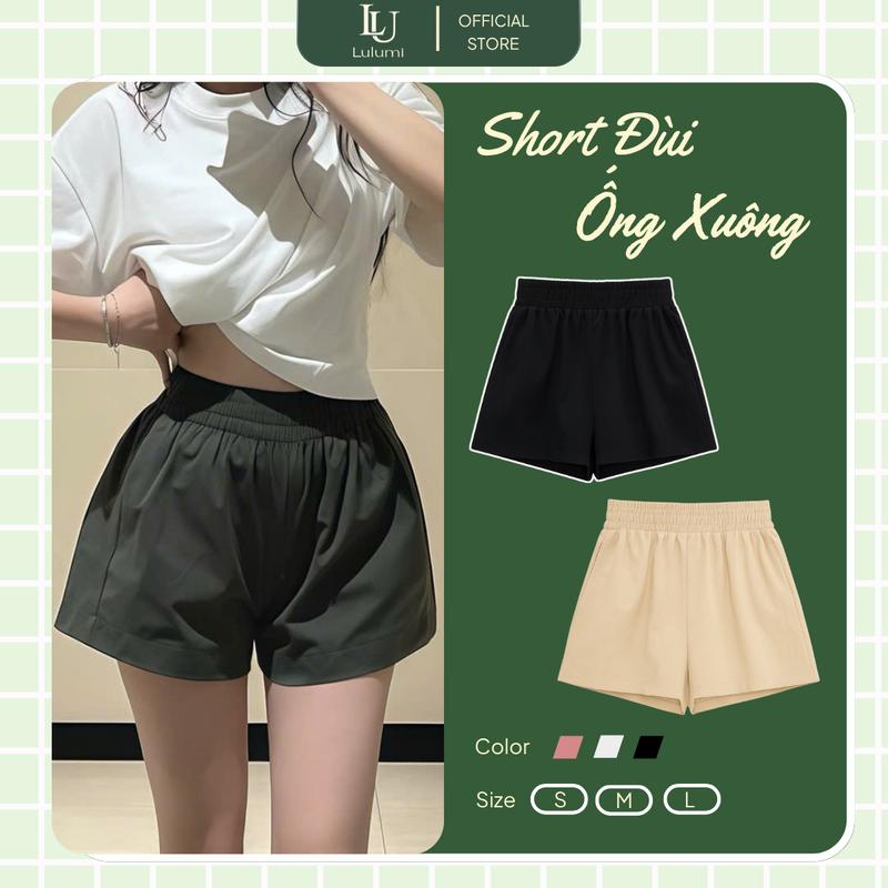 Quần Short Nữ Phồng Kaki Vải Gió Hàn Bản Cạp Chun Cao Co Dãn Màu Rêu SML - QS001