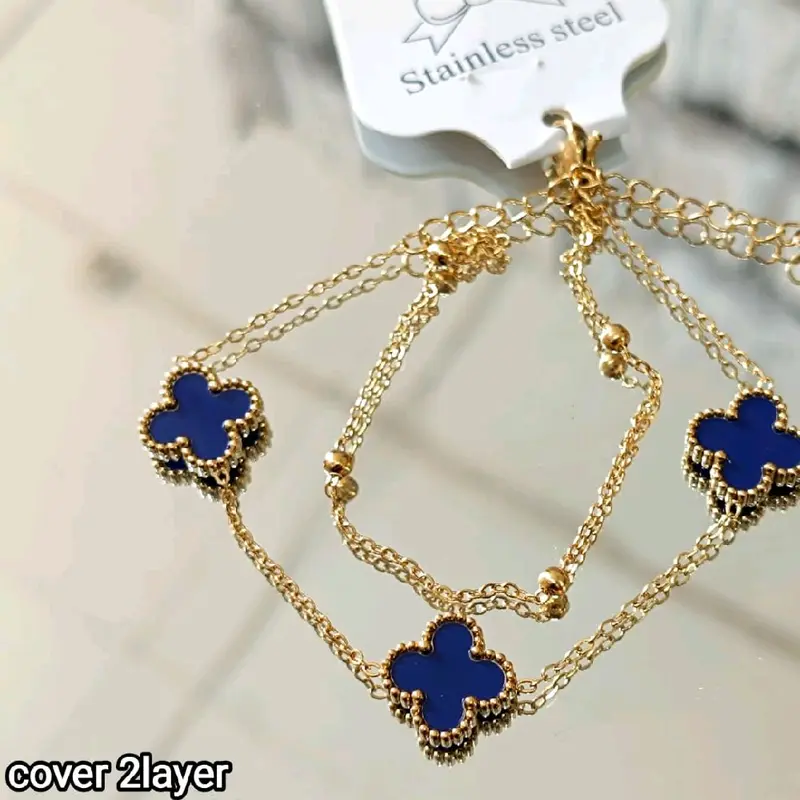 Gelang Tangan Rantai Gold Bunga Boba Titanium 2 Layer Anti Karat Wanita - Bracelets Aksesoris Elegan 0