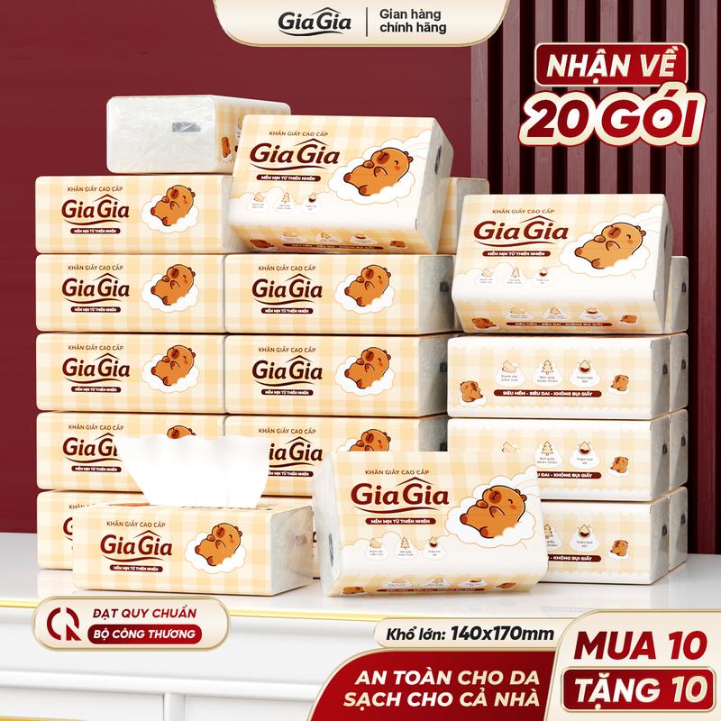 [MUA 10 TẶNG 10] THÙNG 20 GÓI Khăn Giấy Cao Cấp Cappy GiaGia Để Bàn 1000Lượt Rút/20G Chắc Chắn Siêu Dai,Khổ Lớn 140x170 mm,Giấy Ăn Dập Vân 4D Bền Chắc Mềm Mịn, Bột Giấy Nguyên Sinh, Mềm Mại-Thấm Hút Tốt-An Toàn Cho Da,ĐẠT QUY CHUẨN CỦA BỘ CÔNG THƯƠNG GG99