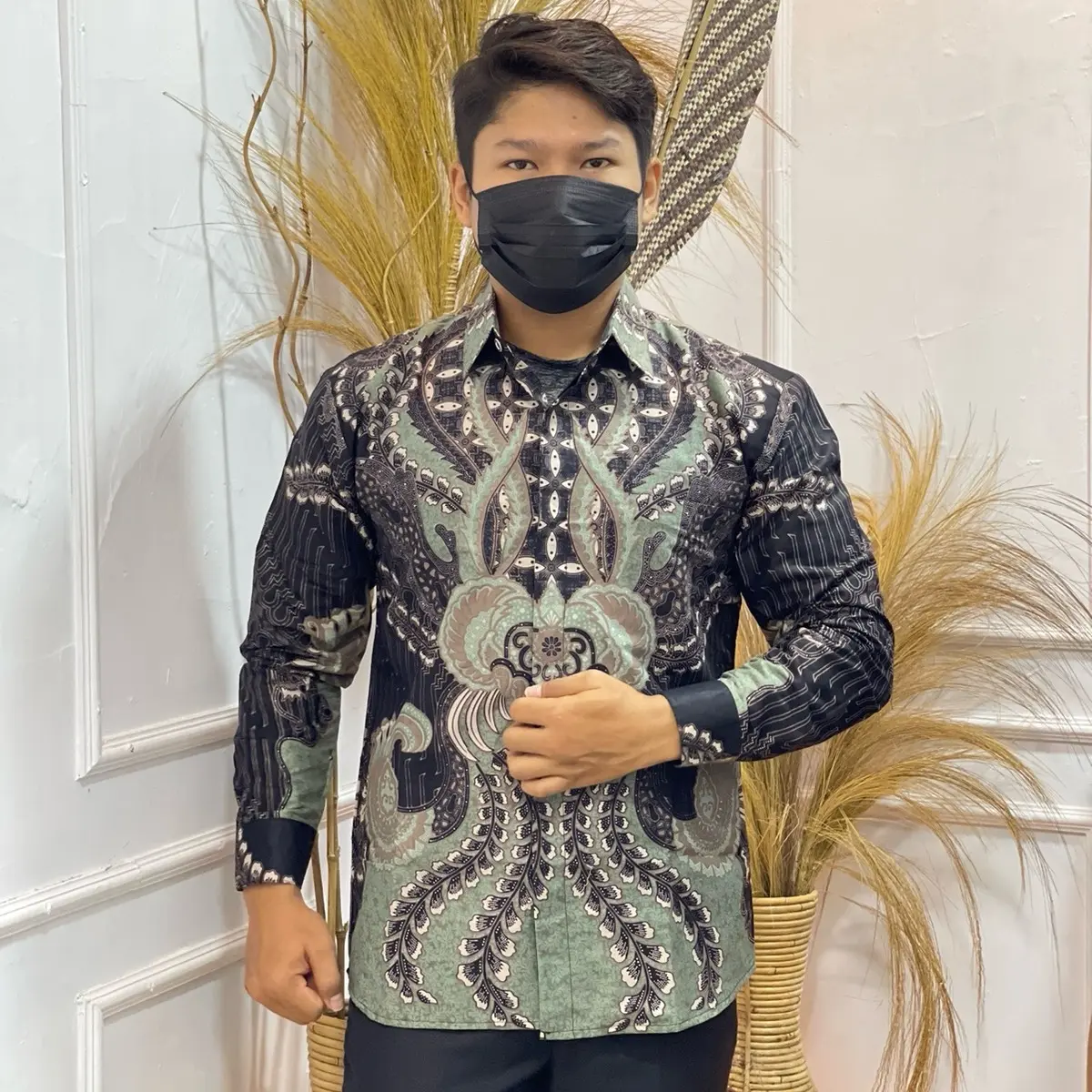 ARYA SAGE kemeja batik slimfit bahan katun prima premium halus lapis furing dalam Lembut Nyaman Panjang Printing Pria Baju Motif Seragam