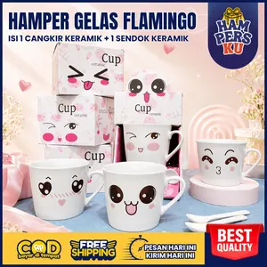 Hampers Gelas kopi keramik free sendok Cangkir Kopi Mug souvenir hampers premium FREE SENDOK EMOJI