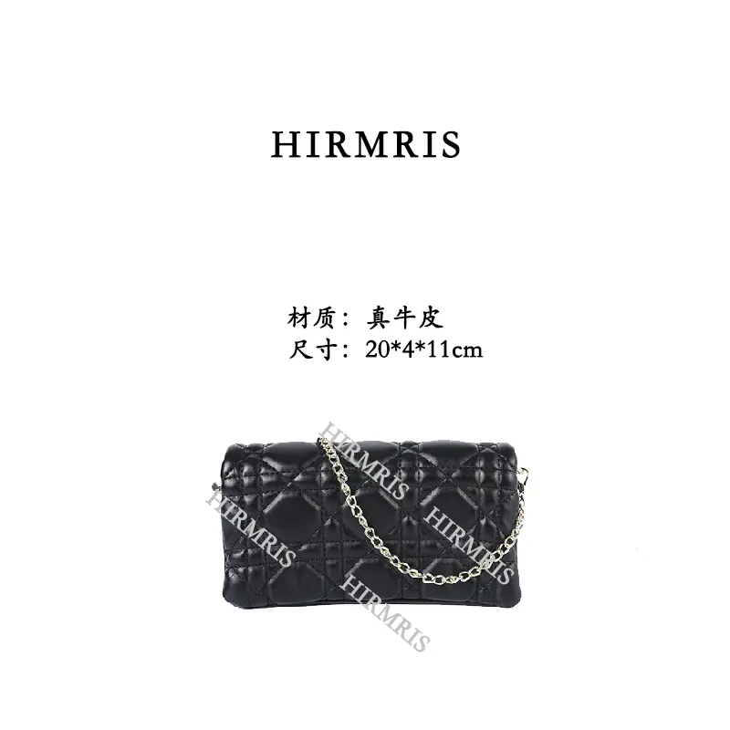 HIRMRIS handmade leather bag 550592-black two-grid clutch