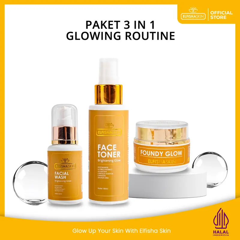 Elfisha Skin - 3in1 Glowing Routine (Foundy Glow, Facial Wash dan Face Toner)  Perawatan Wajah Mencerahkan  Niacinamide Lemon Extract Ceramide Membersihkan Wajah Kusam 4