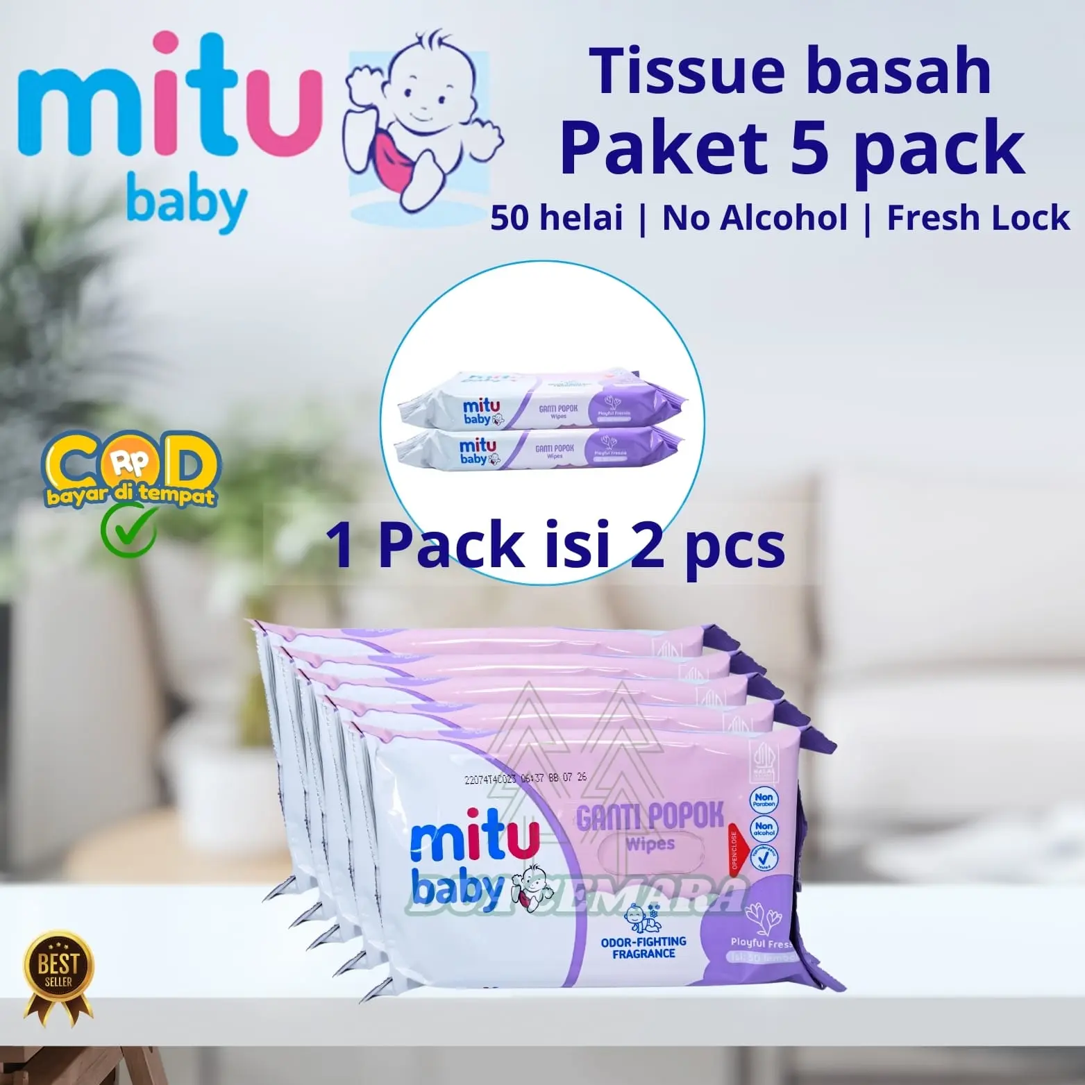PAKET 5 pack isi 10 Tisu Mitu Baby 50 Sheets / Tisu Basah
