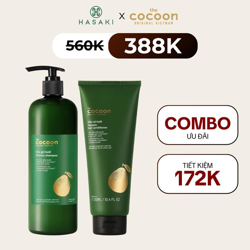 Combo Gội Xả Bưởi Cocoon Pomelo Shampoo 500ml + Hair Conditioner 310ml | HASAKI BEAUTY Nữ Women