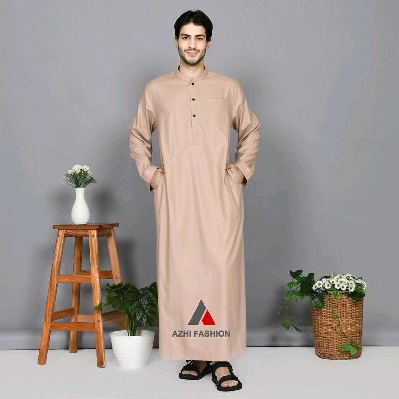 Jubah Pria Dewasa Lengan Panjang Polos Toyobo Gamis Muslim Katun Hitam 4