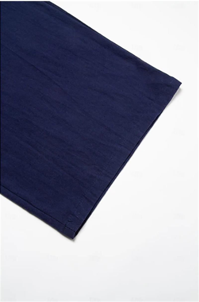 Product Introduction of Men's summer pants, men's thin trousers, solid color drawstring casual loose cotton and linen pants, delicate simple straight pants 4