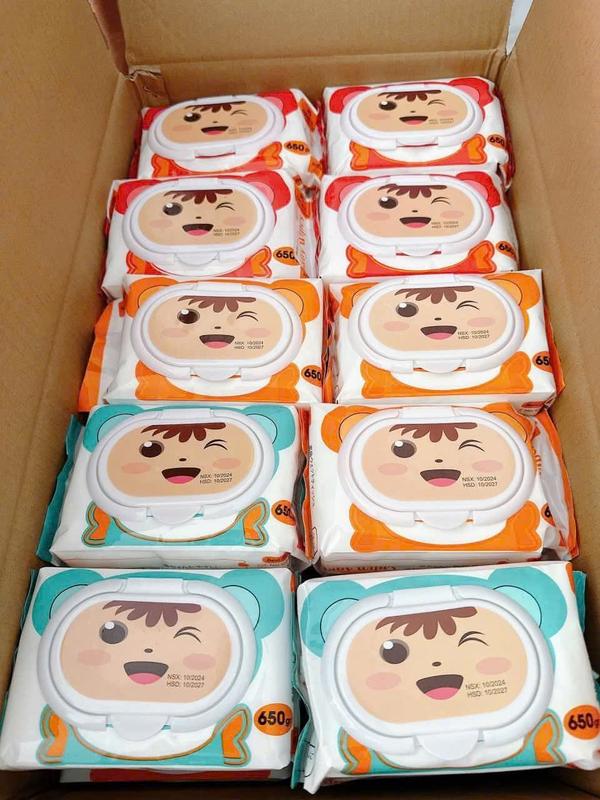  Thùng 30 gói khăn ướt Baby wipes 650 gram không mùi vải bi khổ 17x24cm Voi Cho bé 