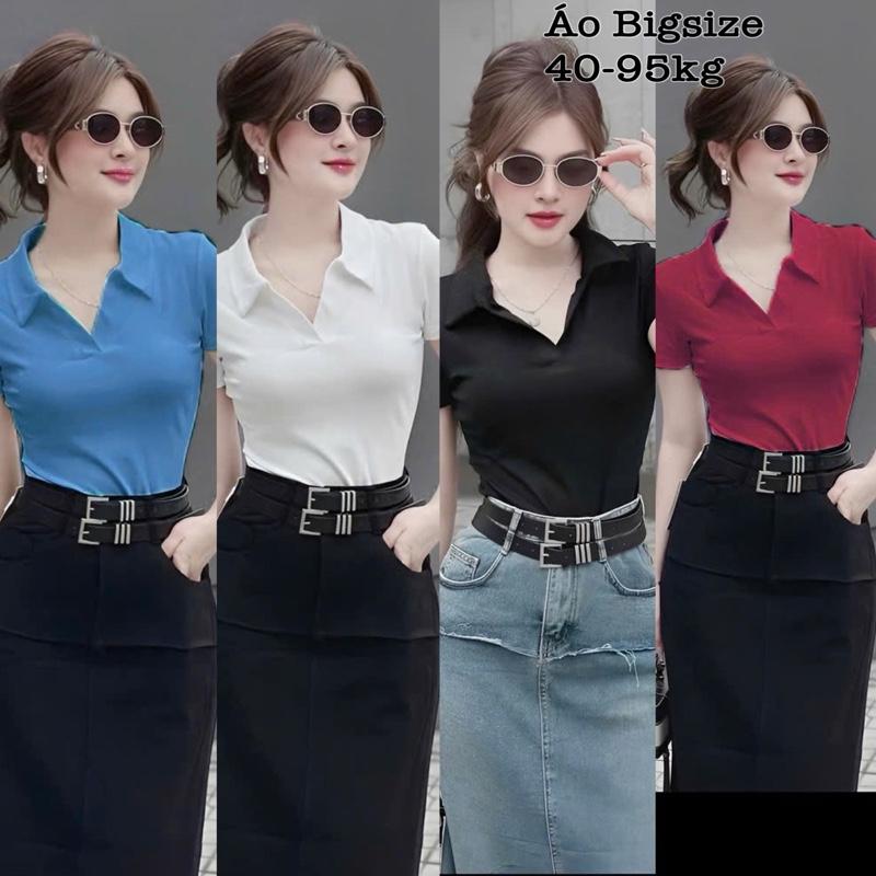 Áo Thun Gân Tăm Bigsize Polo Cổ V Trước Xinh Đẹp Dễ Thương Giá Rẻ Freesize 50-95kg Top Nữ Màu Xám Màu Đen Áo Croptop 1076