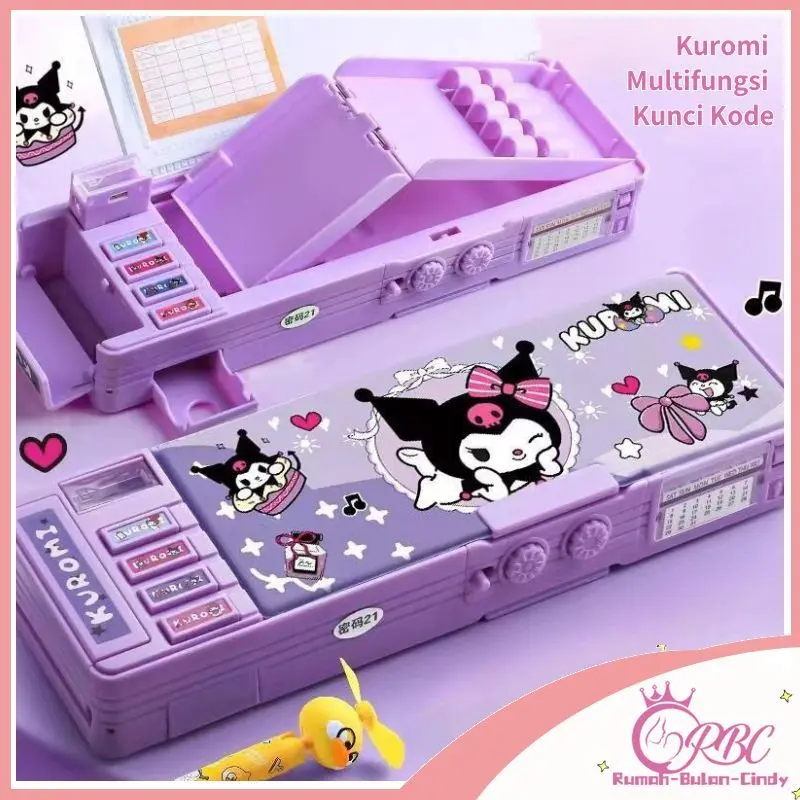 【Penjual Lokal】Kotak Pensil Password Kartun Kuromi Termasuk Rautan Pensil Kotak Alat Tulis Lapis Ganda Berkapasitas Besar Motif Sanrio Lucu Multifungsi Tempat Pensil