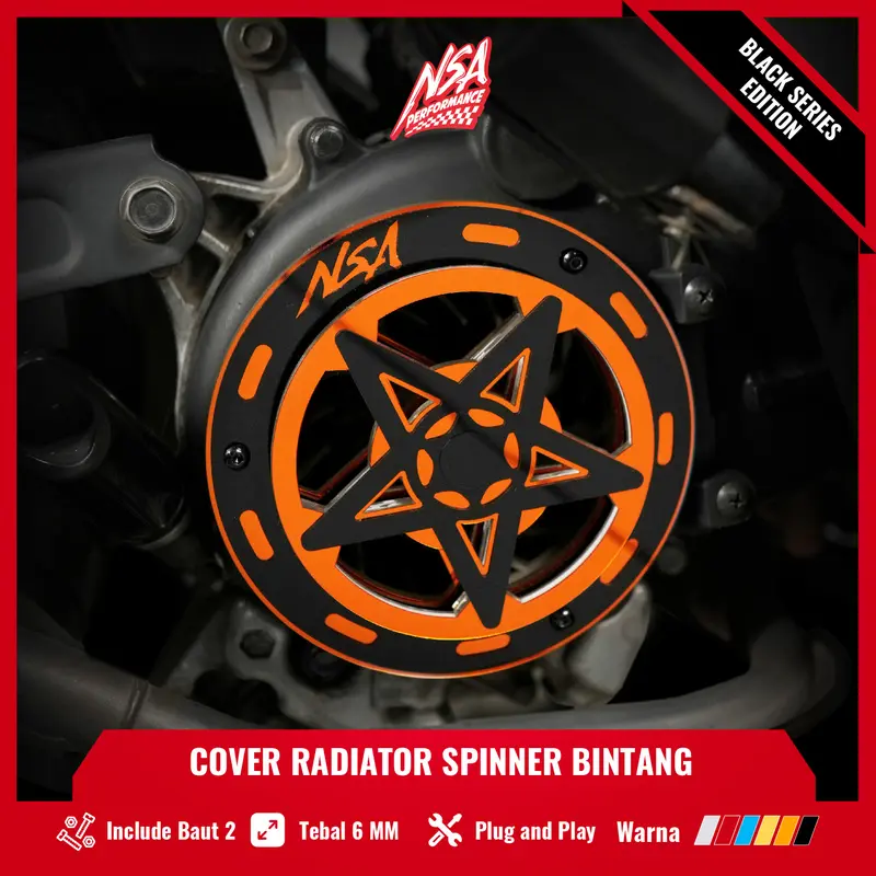 NSA COVER KIPAS SPINER TYPE BINTANG BLACK SERIES Beat Scoopy Vespa Mio Filano Fazzio TUTUP PELINDUNG KIPAS RADIATOR Universal Baut Gold Motor cover  radiator Motorcycle Orange 0