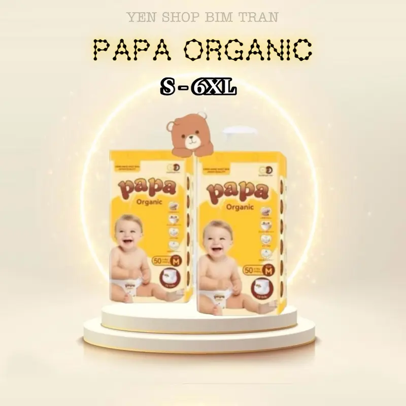 Papa Organic 100 miếng tã quần S - 6XL tương đương từ 3-30kg, bỉm mềm mại thấm hút tốt dành cho bé tiểu nhiều , bé bụ bẫm tăng 1-2 size bỉm  nội  địa  trung 0
