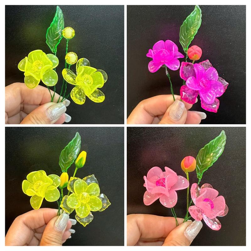  Set vật liệu tự làm 60 bông hoa mai đào to nhỏ  KHÔNG KÈM thân cây  đá pha lê handmade hoa trang trí Tết S0313 