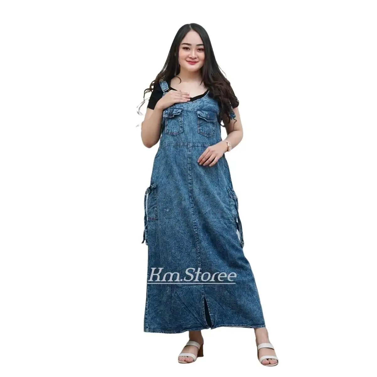 overall jeans Cargo Jumpsuit Wanita Dewasa Selin Bahan Lepis Panjang Denim Fit Setelan - Casual, Pendek Dress