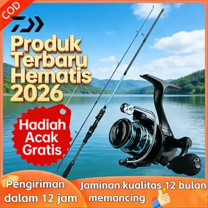 【[Kado Akhir Tahun]】DAIWA Reel Pancing Set Portable Fishing Rod Reel Set 2 Section 12+1BB 5.2:1 High Speed Combo Set