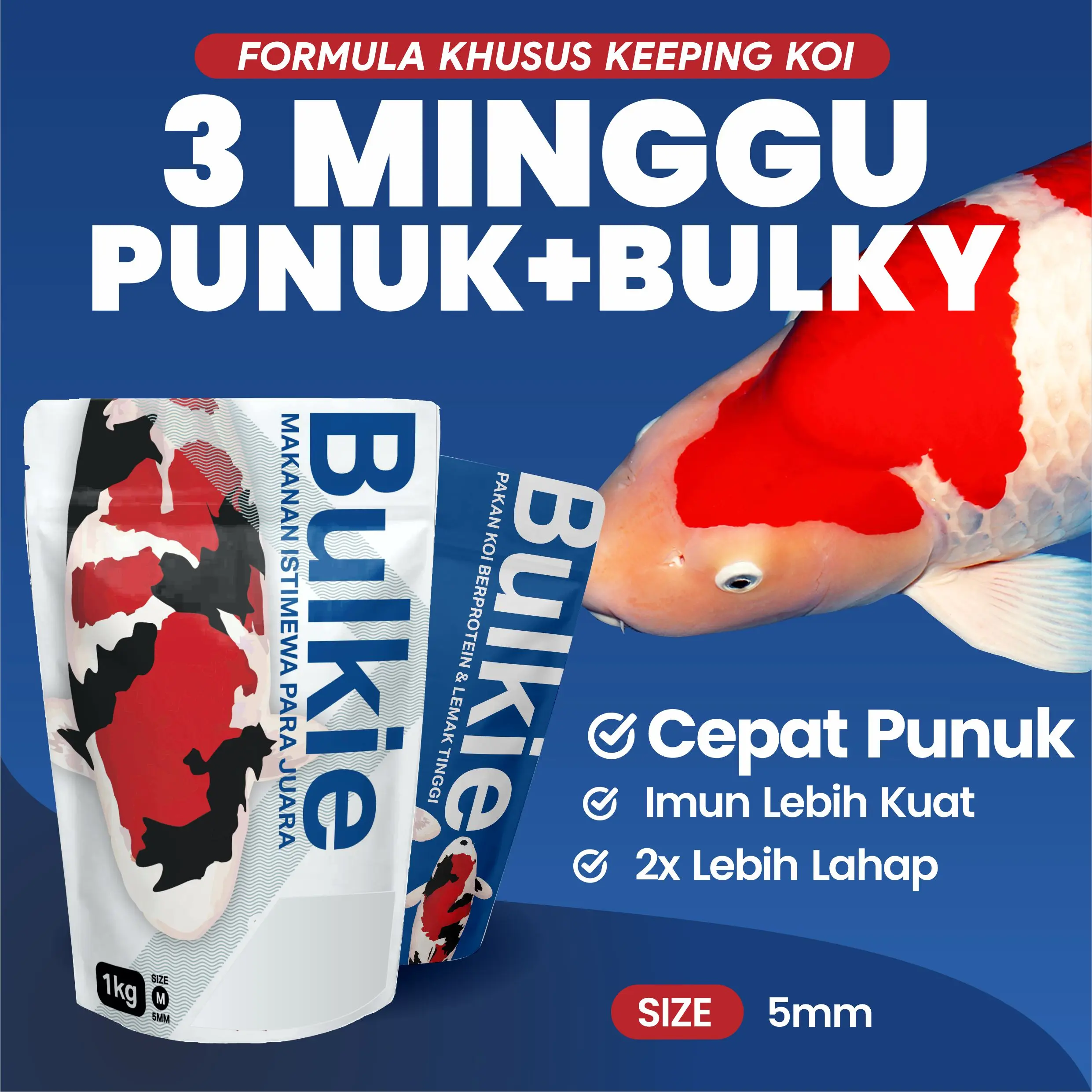 5mm Pakan Khusus Pembesaran Ikan Koi Pelet Makanan Hi Growth Bulkie 1KG