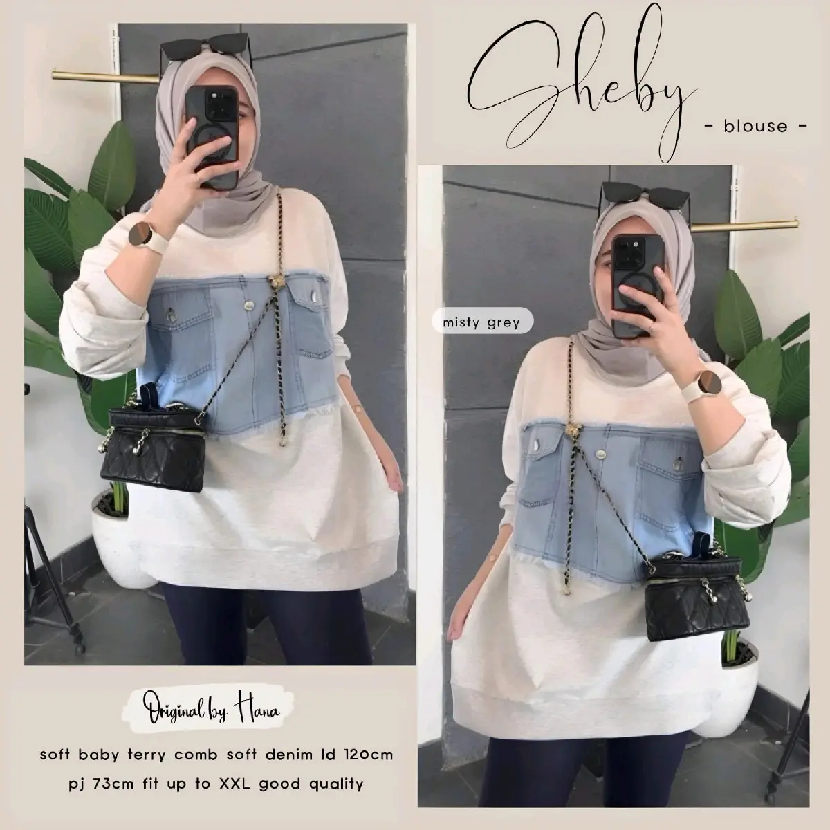 SHEBY BLOUSE (BAHAN  BABY TERRY COMB DENIM) Muslim Wanita