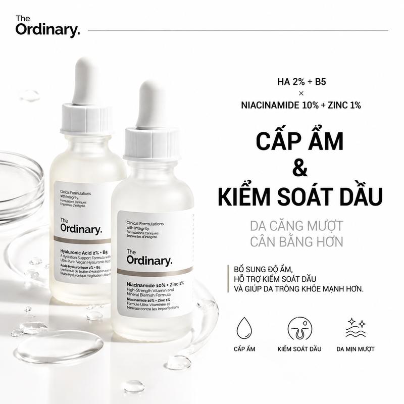 THE ORDINARY Hyaluronic Acid 2% + B5 & Niacinamide 10% + Zinc 1% Combo Cấp Ẩm…