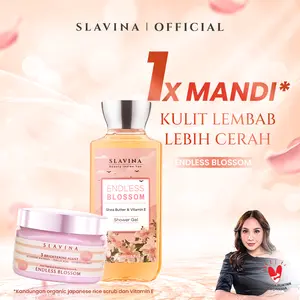 SLAVINA Bundle 2IN1 Endless Blossom (Body Scrub + Shower Gel) by Nagita Slavina – Sabun Mandi & Lulur Brightening, Wangi Parfum Floral, Body Care Untuk Kulit Halus dan Fresh