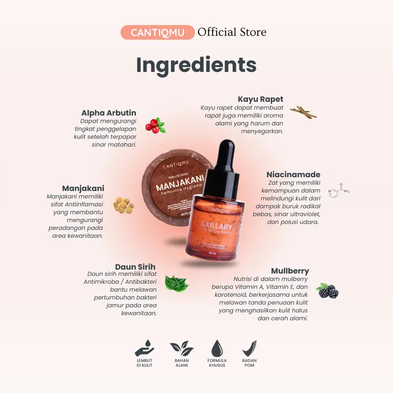 CANTIQMU Bundling Axillary Brightening Serum 20ml dan Natural Soap Manjakani 20gr 2