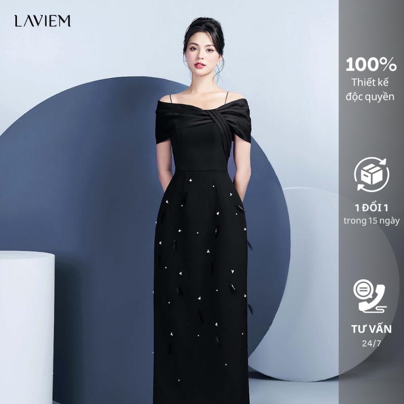 LAVIEM - Lavar Dress - Váy trễ vai thiết kế đính lông vũ, ngọc trai
