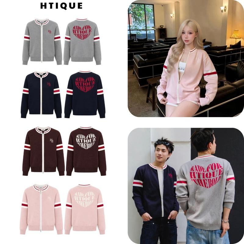 HTIQUE - UNTOLD Ra Mắt Áo Khoác cardigan Len Dệt Kim Nam Nữ Dài Tay Khóa Kéo Phối Sọc Phong Cách, Áo Khoác Len Nam Nữ Cổ Tròn Họa Tiết Trái Tim cá tính năng động LD03