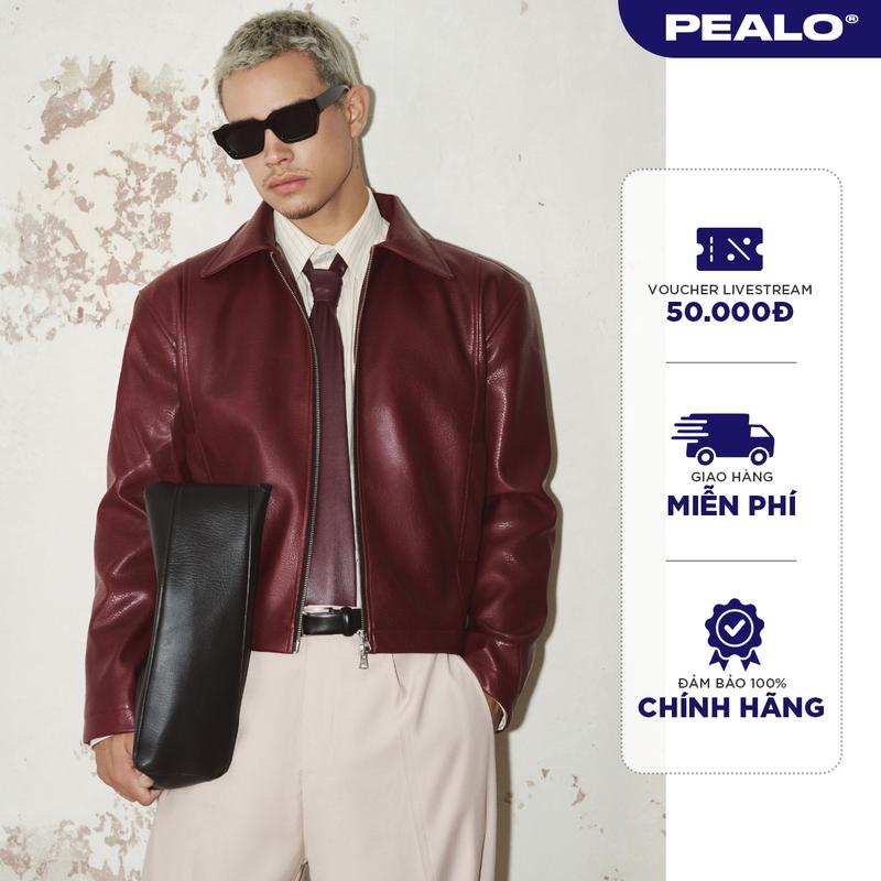  Áo khoác da khóa zip YKK nam PEALO chất liệu microfiber form boxy thời trang cao cấp 