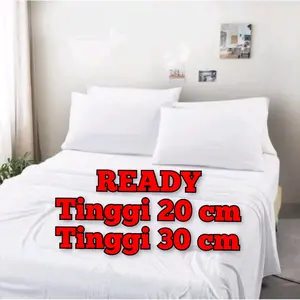 Sprei Putih Hotel Katun 90x200 100x200 120x200 140x200 160x200 180x200 200x200 Set Sarung Bantal Guling Tali Karet Sudut King Estetik Pink Tinggi 20cm&30cm