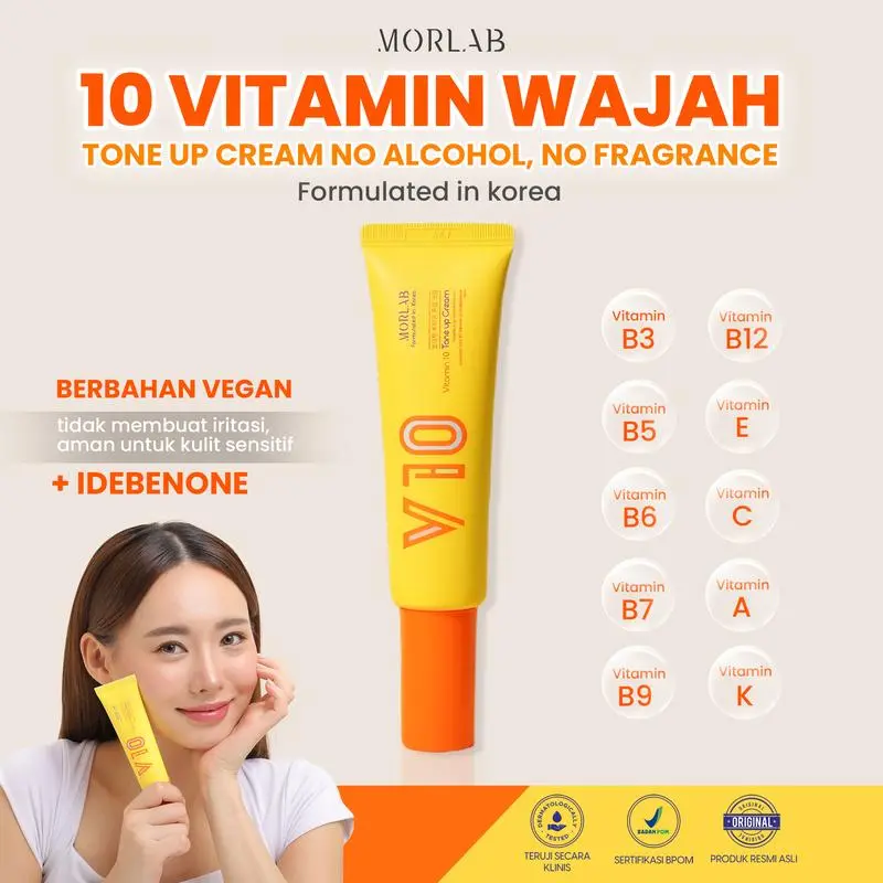MORLAB V10 VITAMIN TONE UP CREAM WITHIDEBENONE Mencerahkan Pencerah PerawatanWajah Pelembab Moisturizer