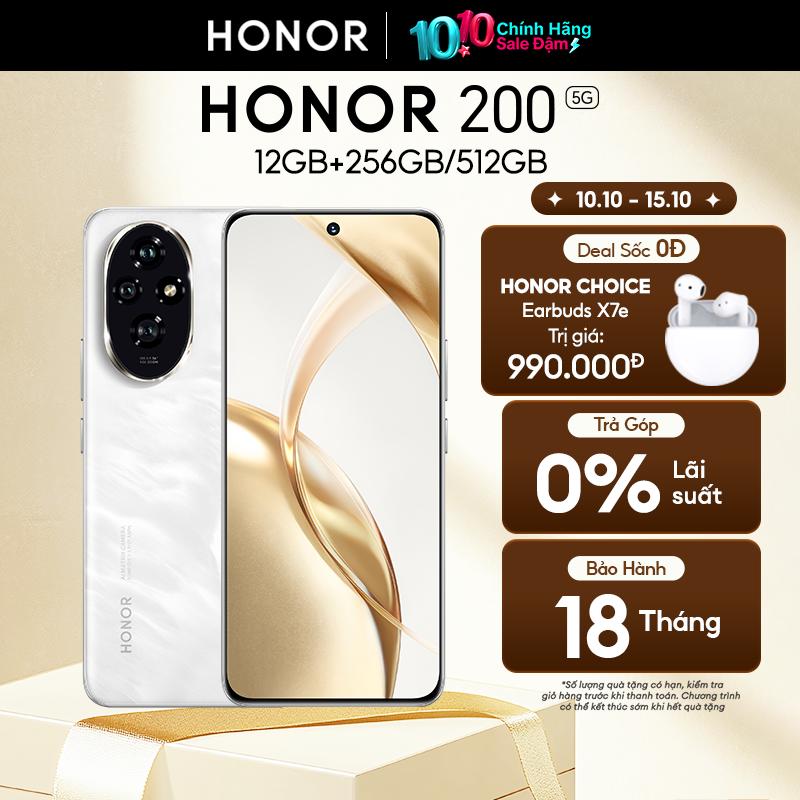 Điện thoại cao cấp Honor 200 5G 12GB + 256/512GB | Bộ 3 AI Camera 50MP | Pin 5200mAh sạc nhanh 100W | Chip Snapdragon 7 Gen 3 | Bảo hành 18 Tháng Hàng Chính Hãng